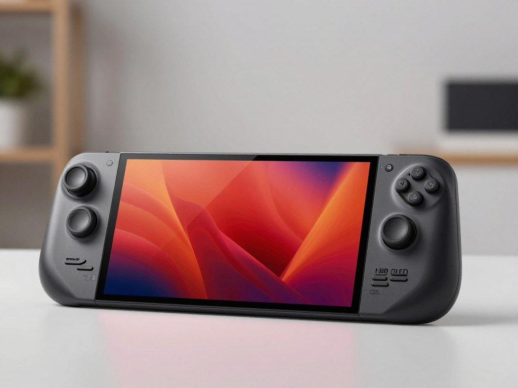 7.4-inch HDR OLED display beside Steam Deck carrying case