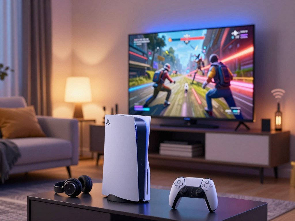 A PS5 streams a supported game over a home internet connection