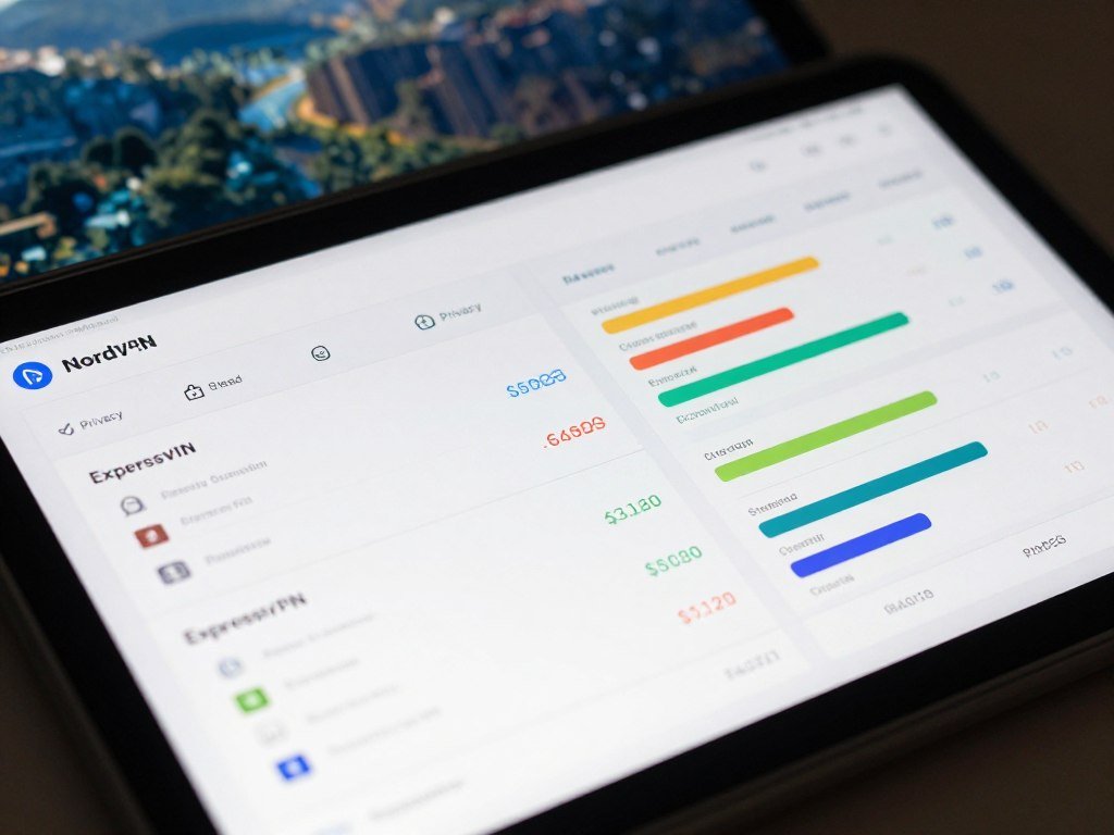A VPN comparison table showing scores and service strengths