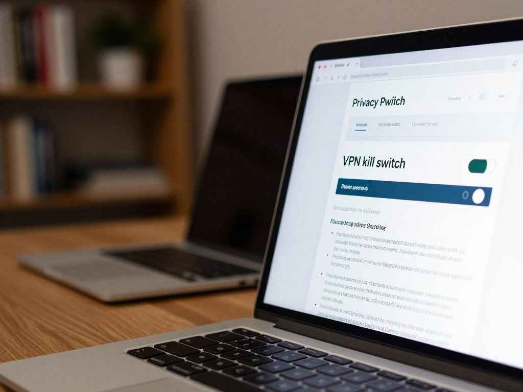 A VPN kill switch setting beside a privacy policy on screen A VPN kill switch setting beside a privacy policy on screen