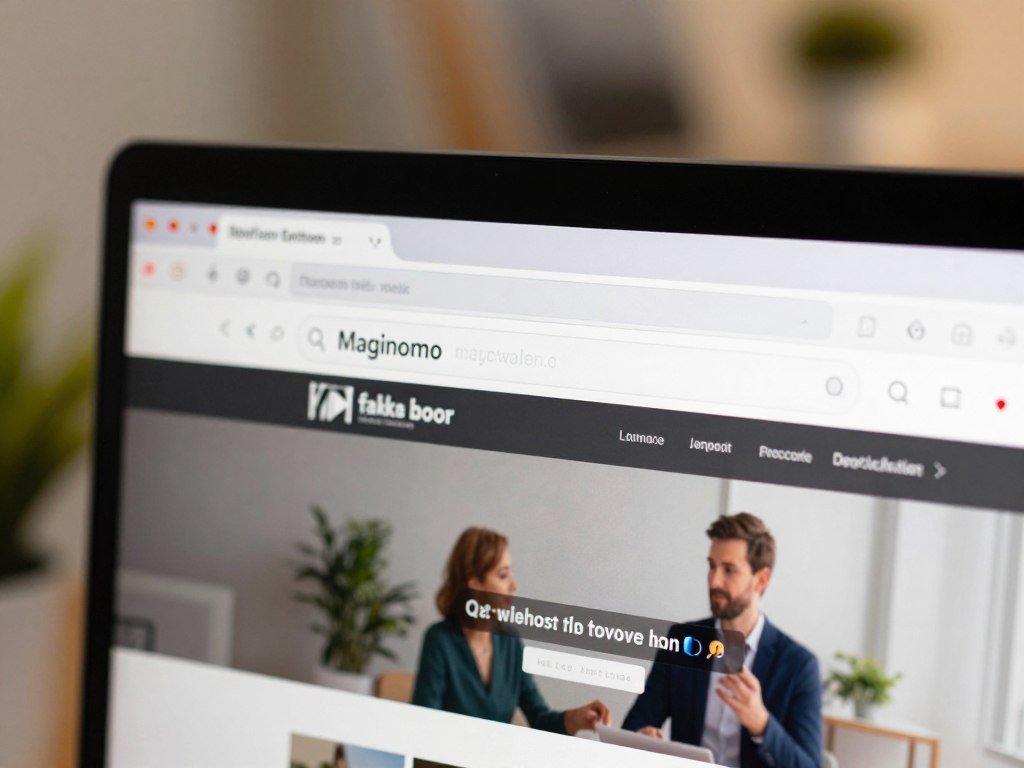A browser address bar shows a lookalike website domain