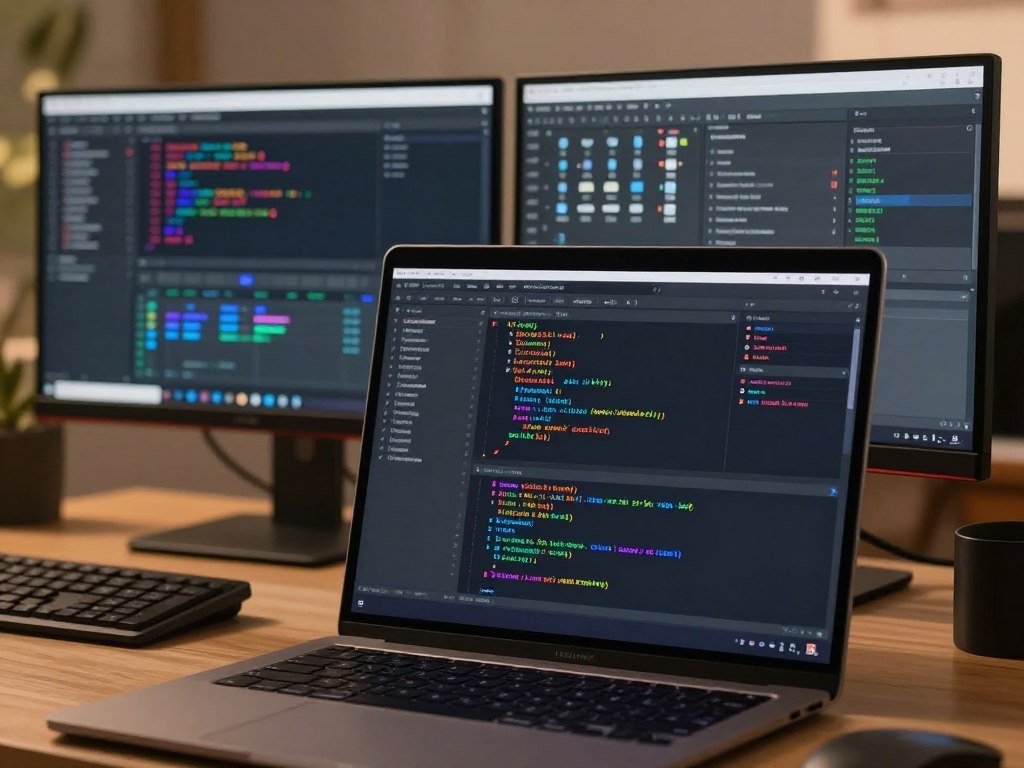 A code editor beside IDE tools for a software project A code editor beside IDE tools for a software project