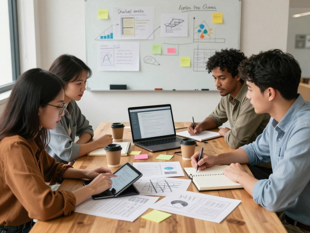 A content team reviews an outline and draft together