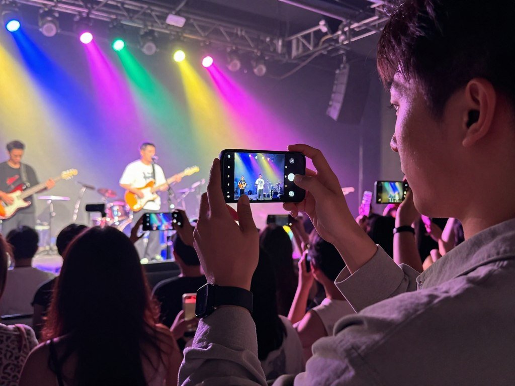 A creator records a concert with an iPhone Pro video mode