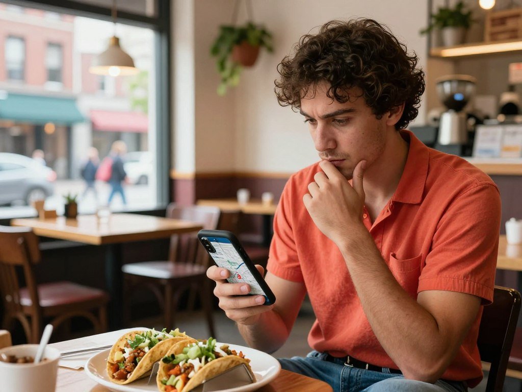 A diner checks a Philadelphia restaurant address before Tuesday