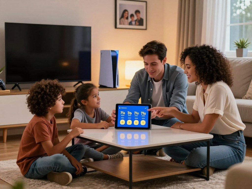 A family checks PlayStation Plus costs while choosing a console A family checks PlayStation Plus costs while choosing a console
