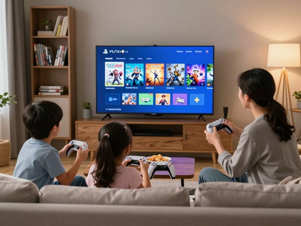 A family compares PlayStation Plus tiers and game access