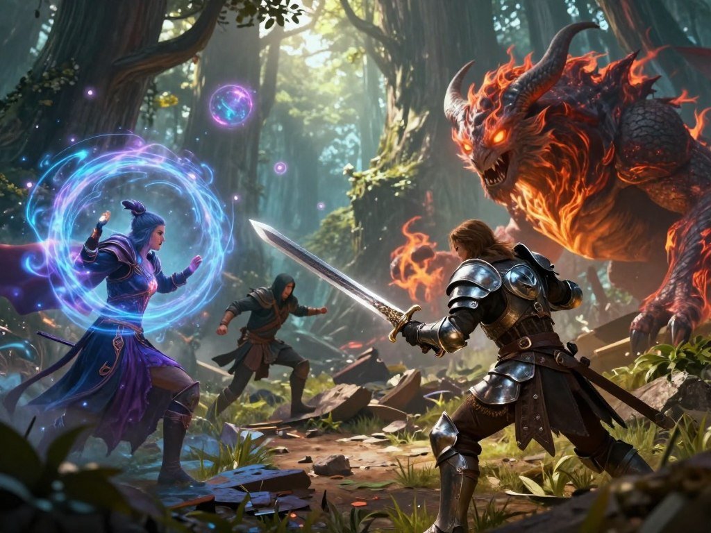 A fantasy battle tests exploration and combat skills A fantasy battle tests exploration and combat skills