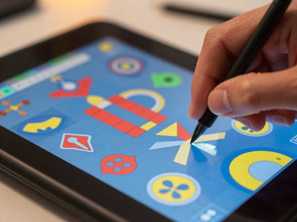 A finger drawing a pattern in a touch control puzzle A finger drawing a pattern in a touch control puzzle