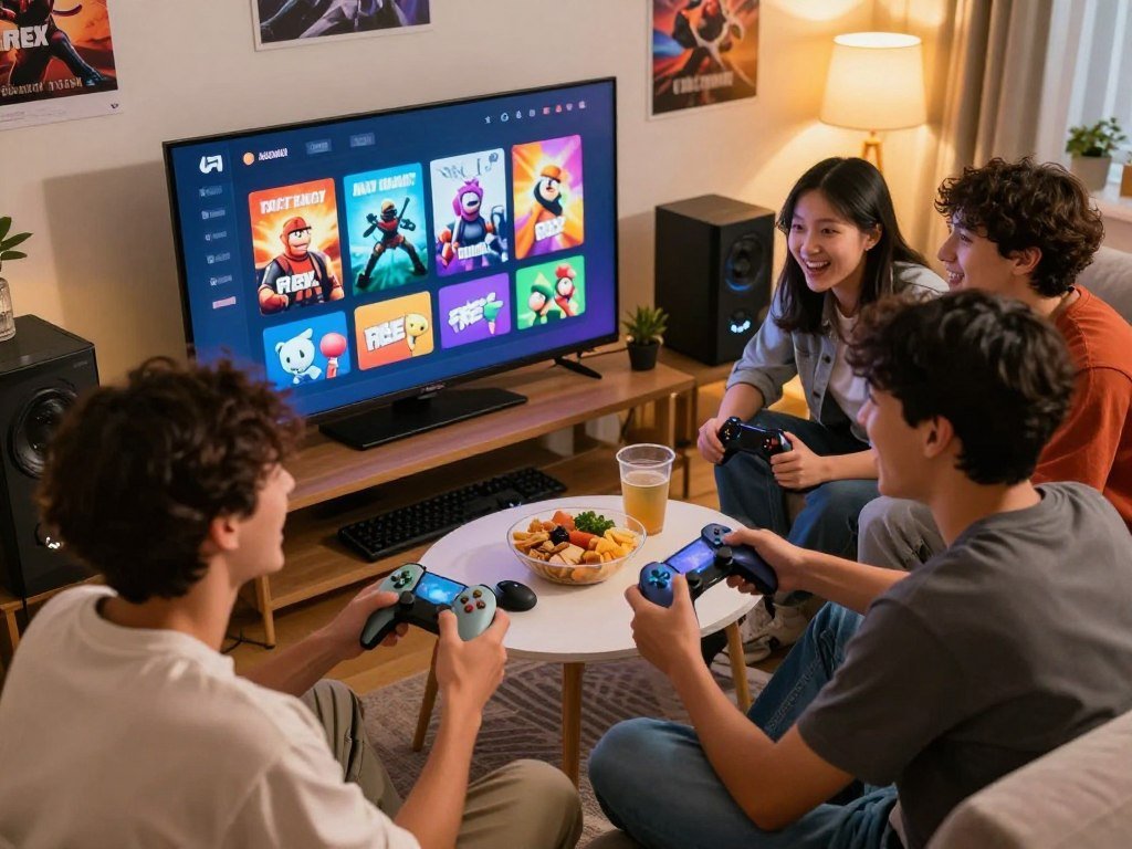 A four-player crew choosing free cross-platform games