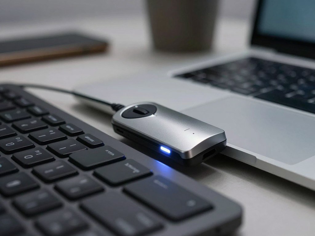 A hardware keylogger could sit between a keyboard and computer A hardware keylogger could sit between a keyboard and computer