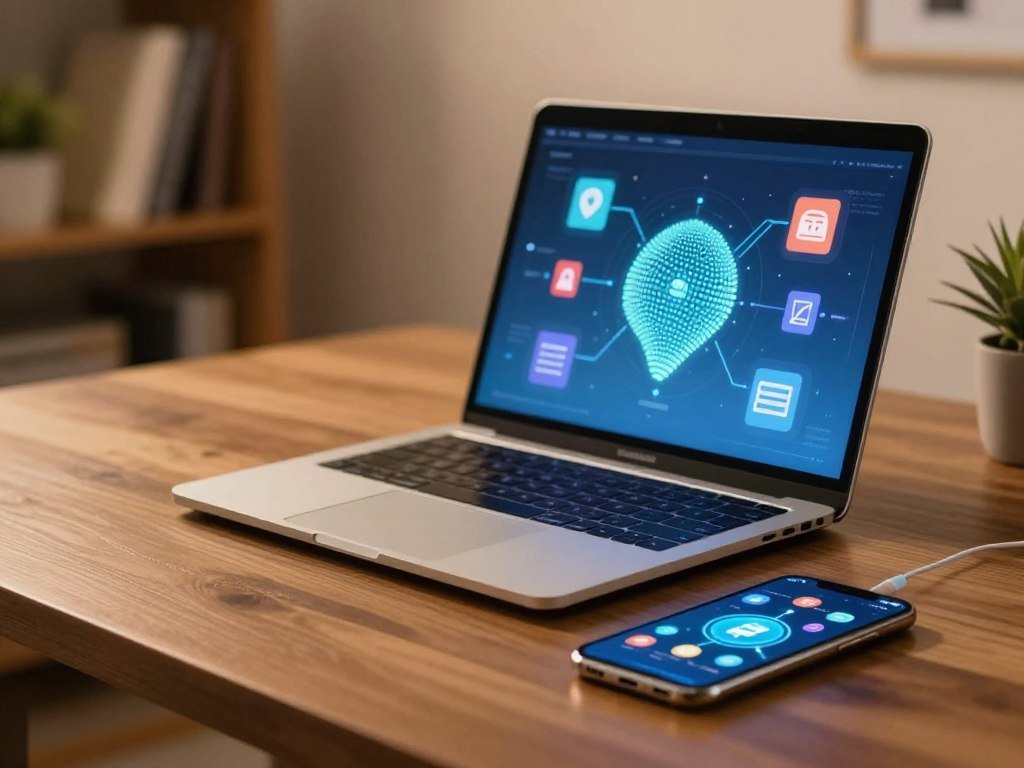 A laptop and phone showing a digital footprint across services A laptop and phone showing a digital footprint across services