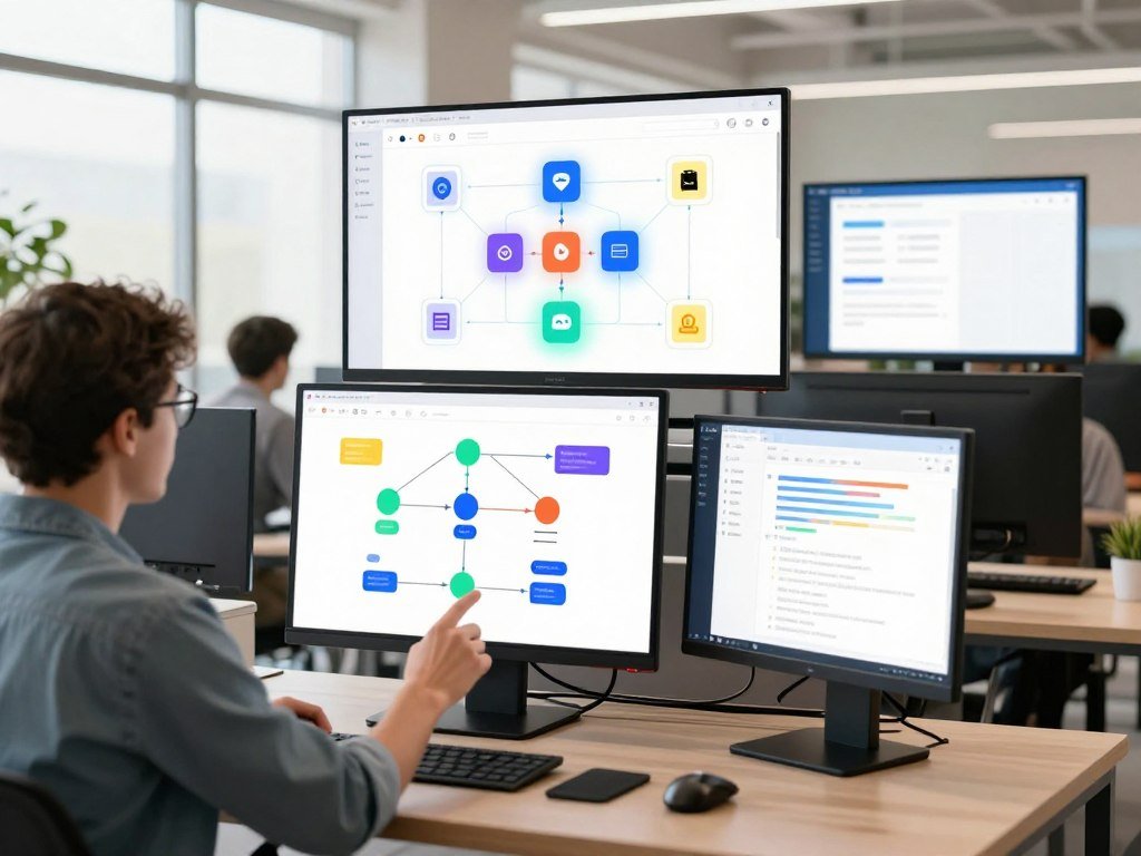 A no-code tool connecting apps in a workflow A no-code tool connecting apps in a workflow