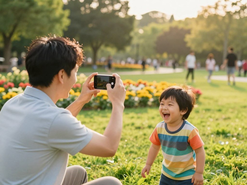 A parent filming a child with an iPhone camera