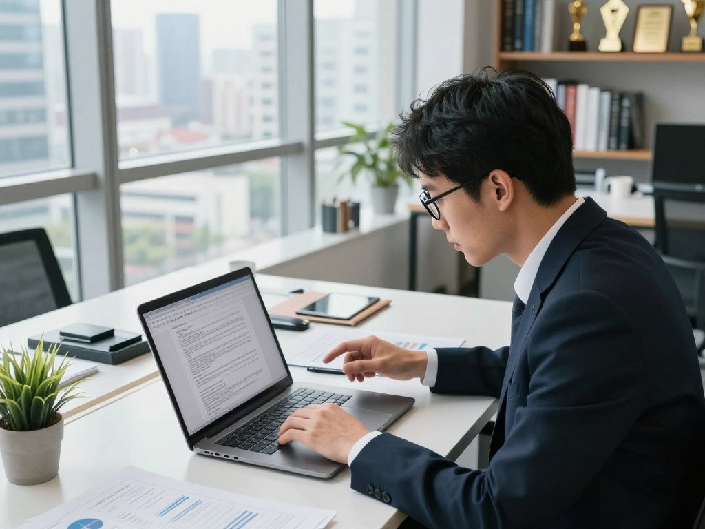 A person checking a document summary workflow A person checking a document summary workflow