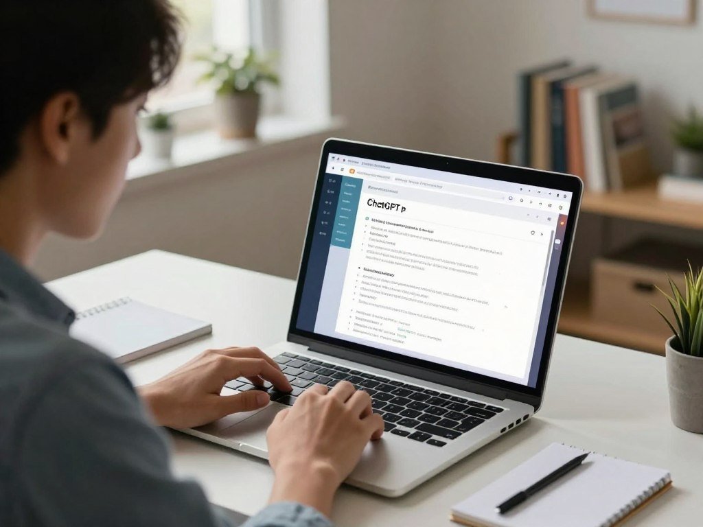 A person using a ChatGPT app for writing and research A person using a ChatGPT app for writing and research