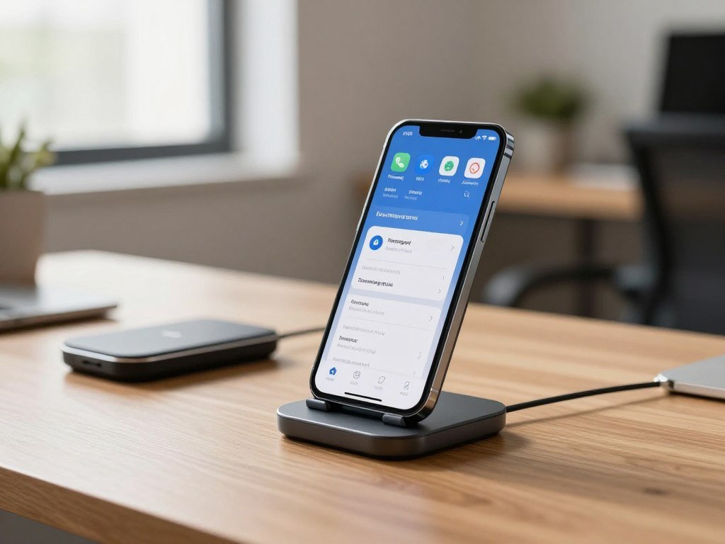 A phone stand keeps notifications visible on a desk A phone stand keeps notifications visible on a desk