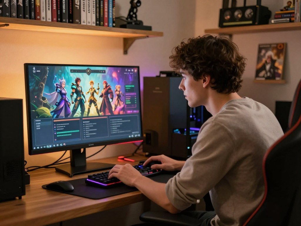 A player studies a character dialogue choice in a narrative game A player studies a character dialogue choice in a narrative game
