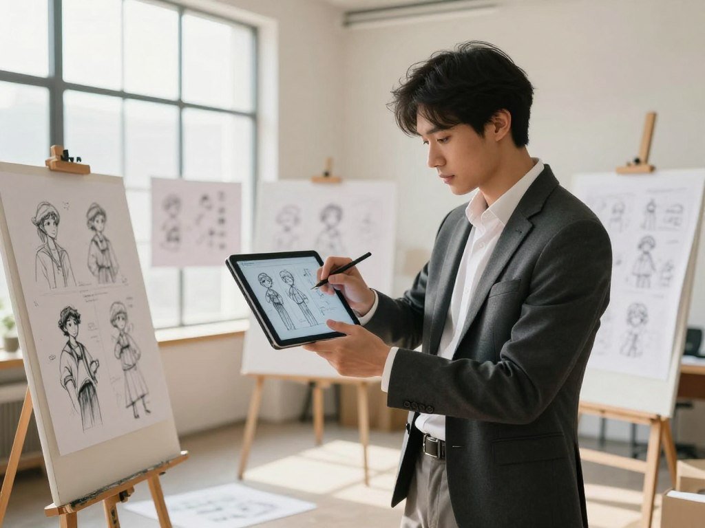 A reference image guides a character into a new pose