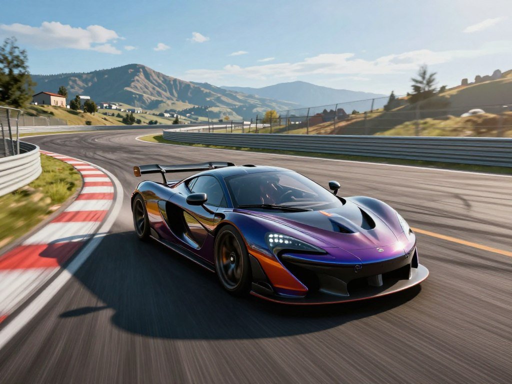 A road car takes a corner in a PC racing simulation A road car takes a corner in a PC racing simulation