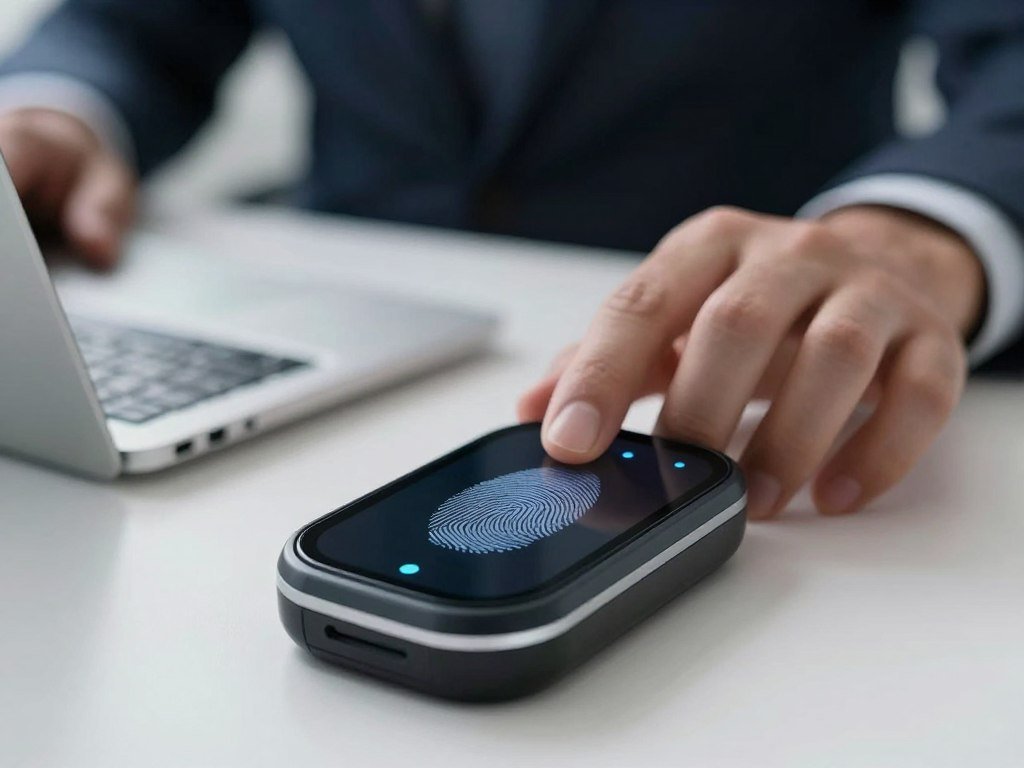 A sensor captures a fingerprint for biometric verification