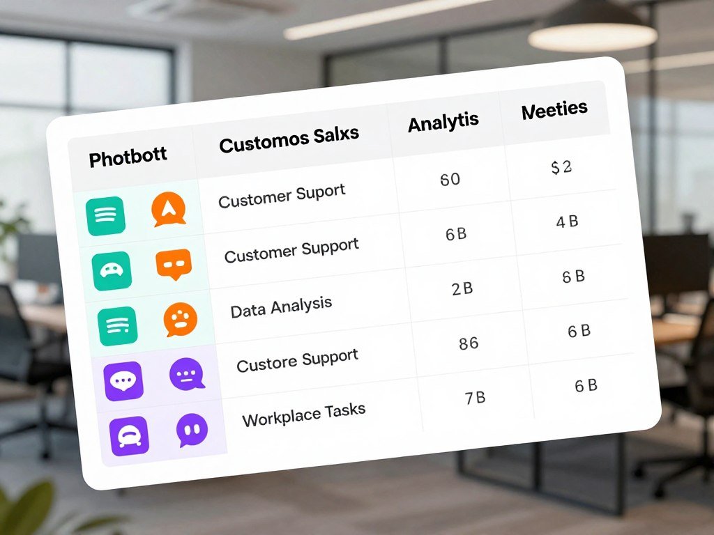 A task comparison table matching chatbots with common work