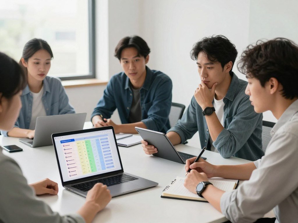 A team comparing password manager features in a meeting A team comparing password manager features in a meeting