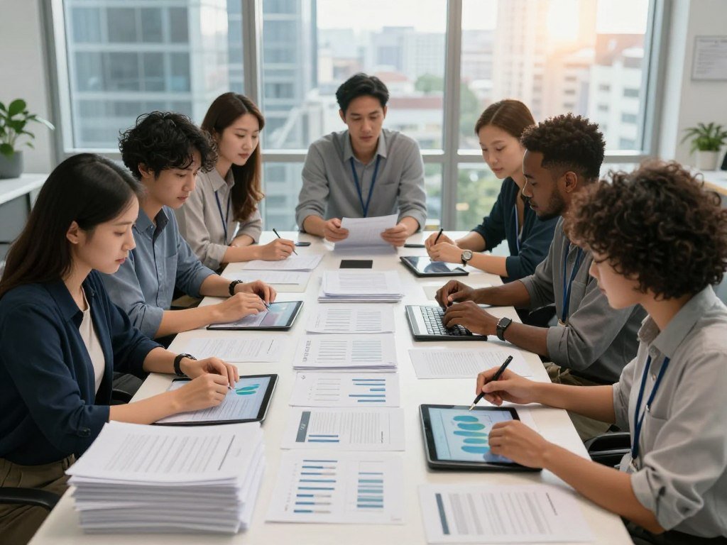 A team sorts training data into separate evaluation groups