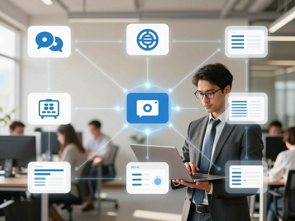 A visual workflow connects an agent to approved business tools A visual workflow connects an agent to approved business tools