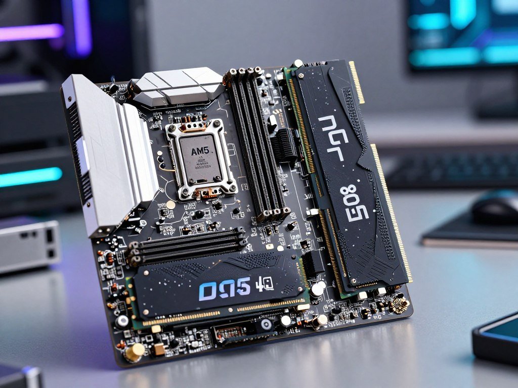 AM5 and LGA1851 motherboard sockets beside DDR5 memory AM5 and LGA1851 motherboard sockets beside DDR5 memory