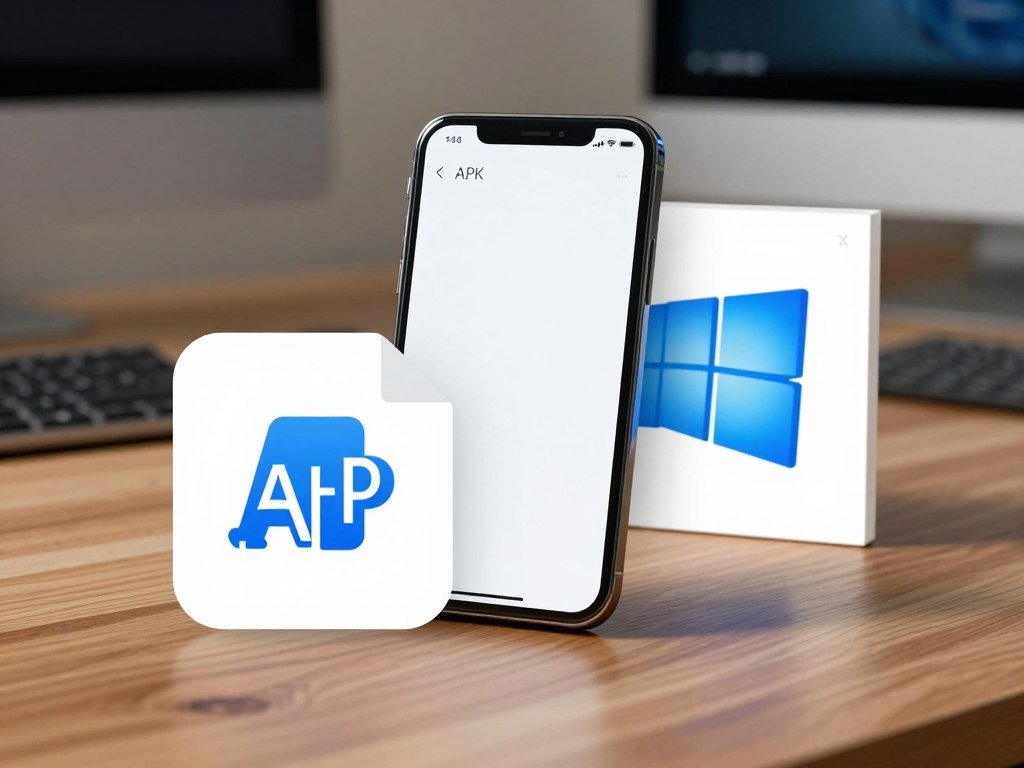 APK file shown beside a phone and a Windows installer