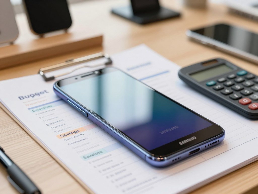 Affordable Samsung Galaxy phone beside a shopper's budget