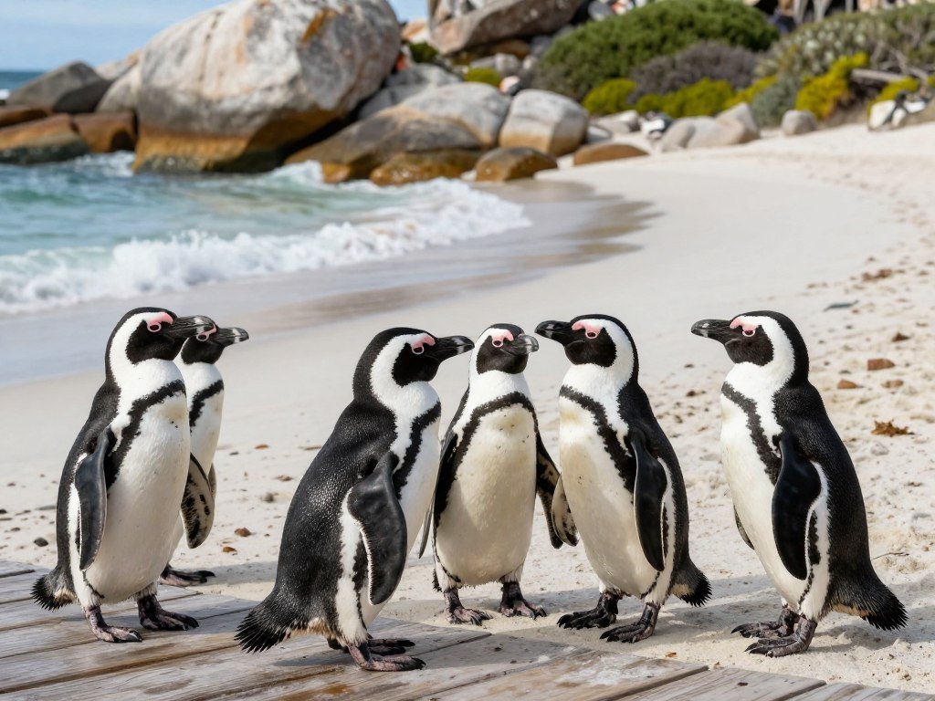 African penguins beside the Boulders Beach boardwalk