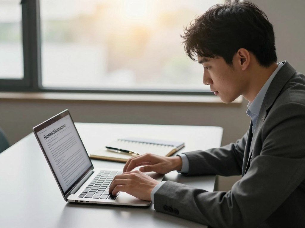 An applicant reviews a hiring recommendation on a laptop An applicant reviews a hiring recommendation on a laptop