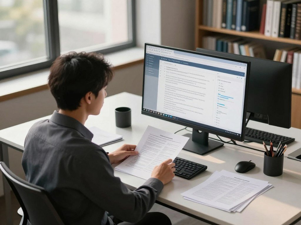 Analyst checks an AI-generated summary beside source records
