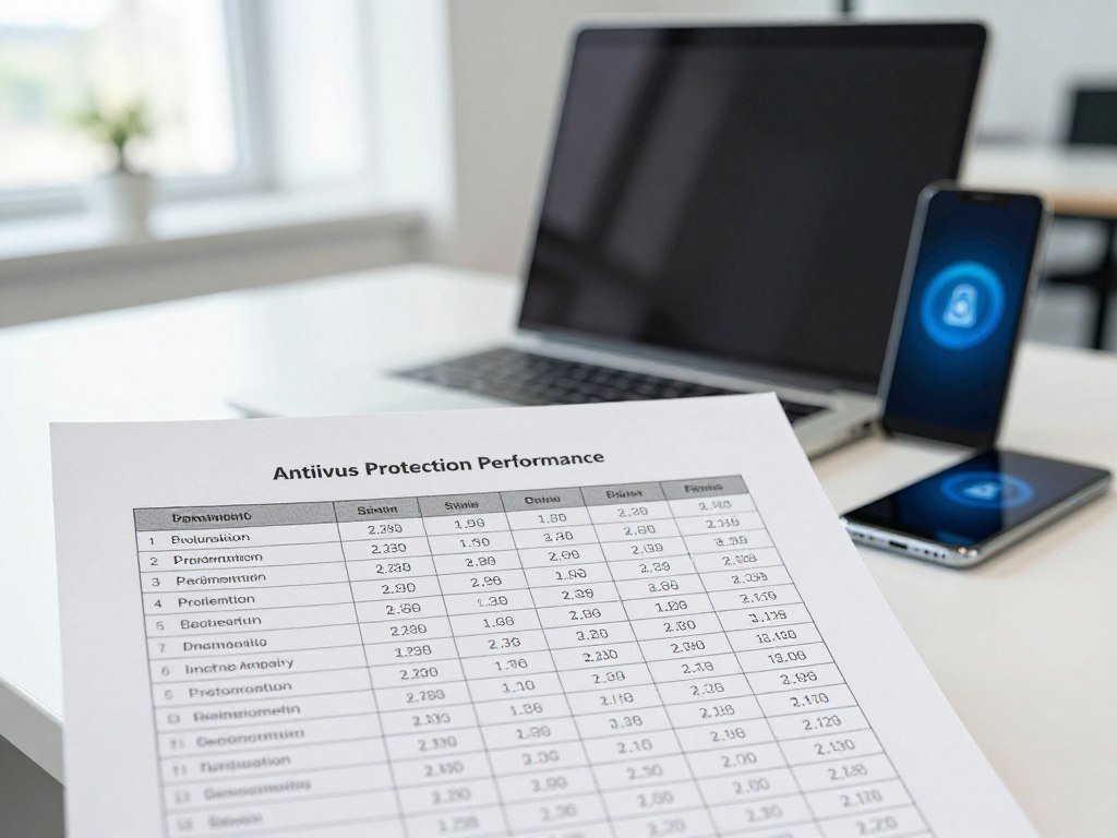 Antivirus protection performance and usability scores on a test sheet