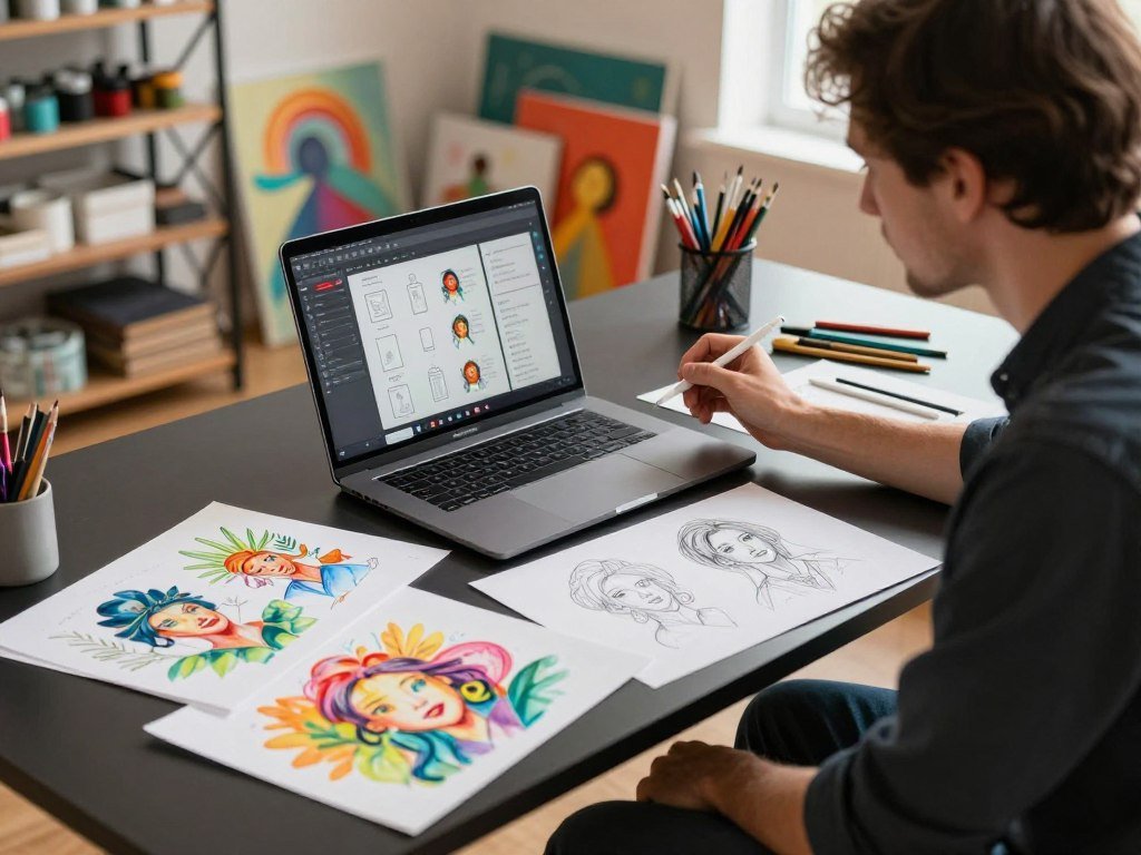 Artist comparing free drawing tools for varied art styles
