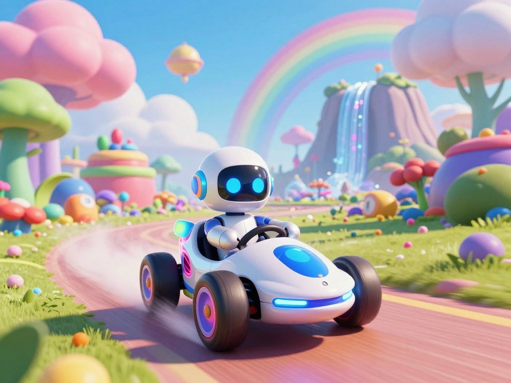 Astro Bot pilots the Dual Speeder through a colorful world Astro Bot pilots the Dual Speeder through a colorful world