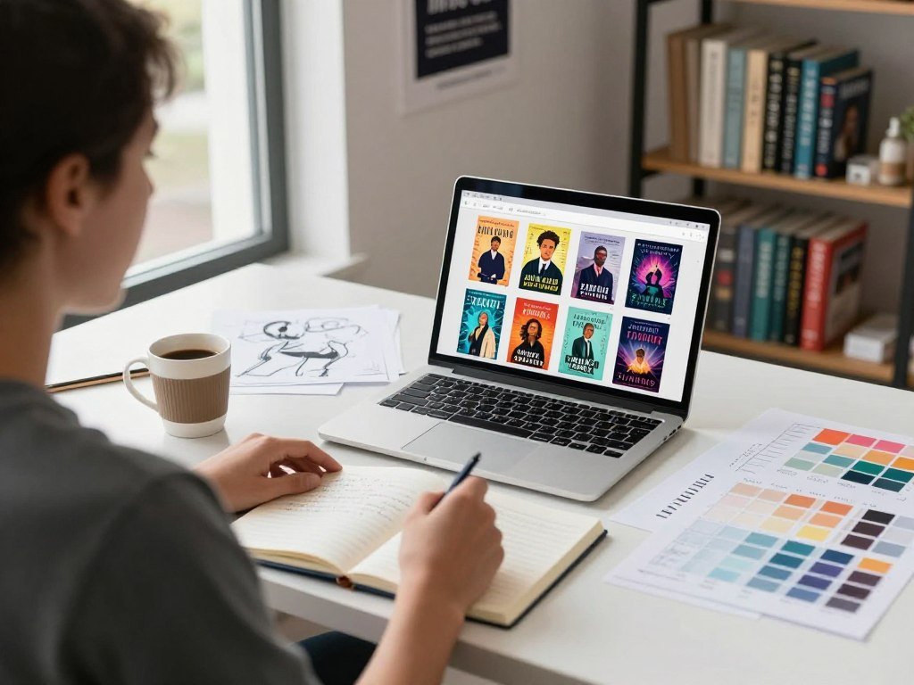 Author comparing generated book cover artwork and visual directions Author comparing generated book cover artwork and visual directions