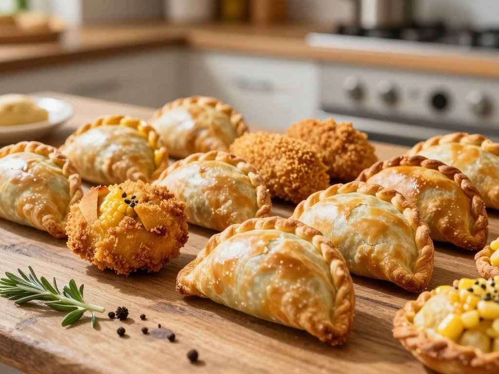 Baked pastry and fried corn empanadas showing different crust textures