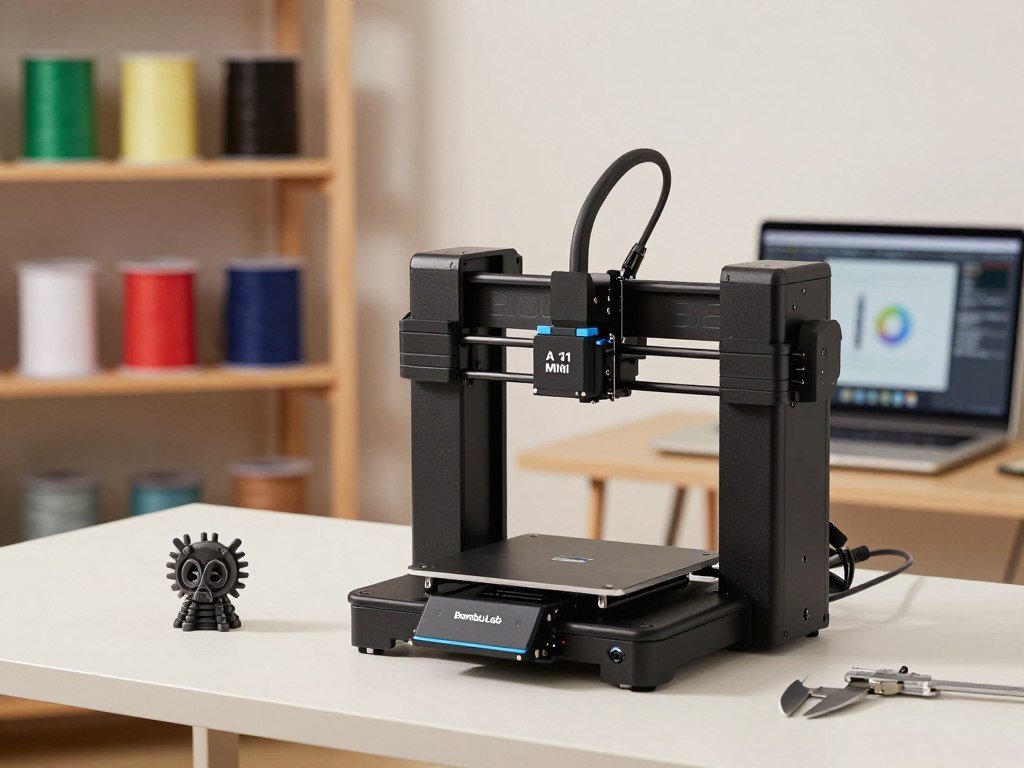 Bambu Lab A1 Mini beside a compact first project