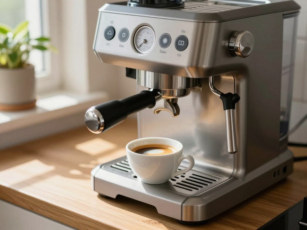Barista Express controls and espresso cup on kitchen counter Barista Express controls and espresso cup on kitchen counter