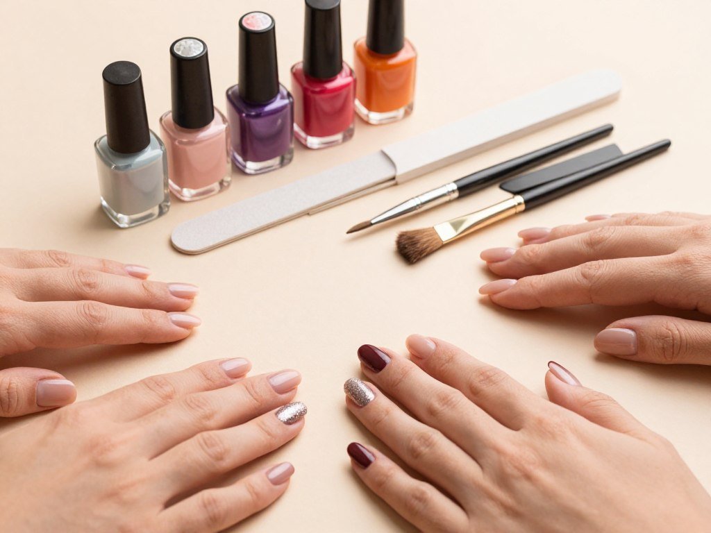 Basic manicure and gel services beside natural nail shapes