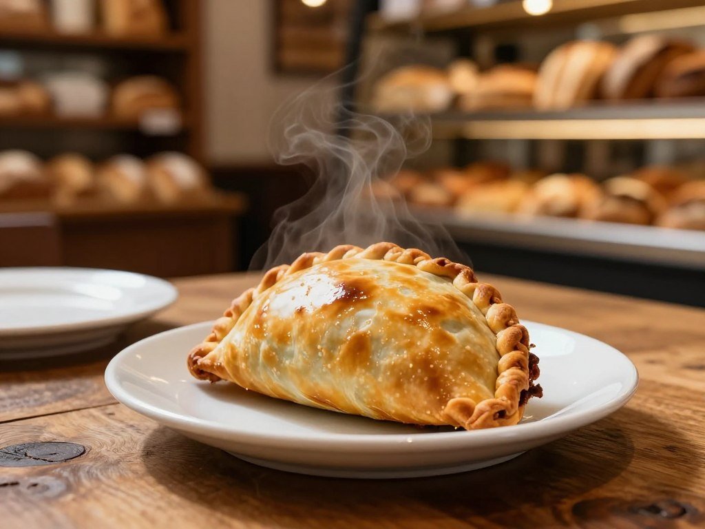 Beef empanada with crisp corn crust at a neighborhood bakery Beef empanada with crisp corn crust at a neighborhood bakery