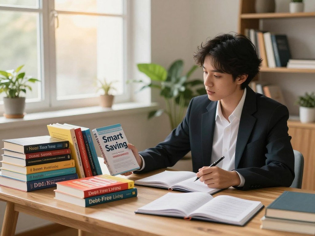 Beginner comparing personal finance books about saving and debt