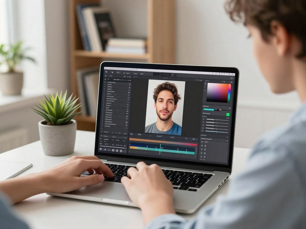 Beginner editing a portrait before downloading the image