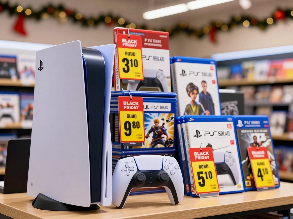 Black Friday PS5 sale prices beside a game bundle