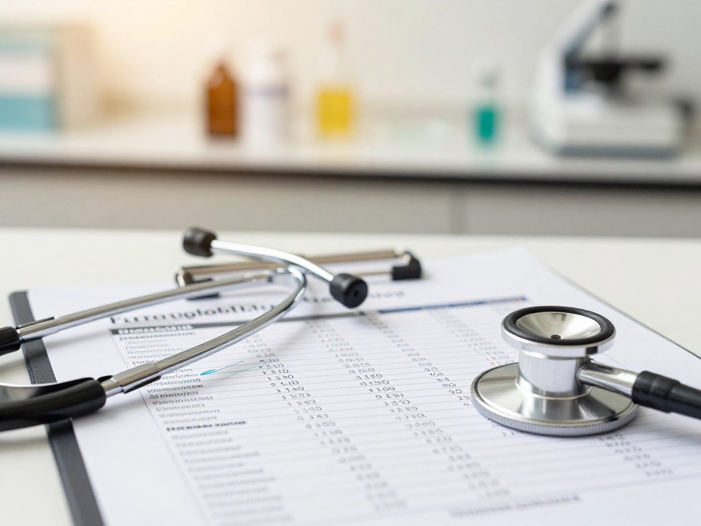 Blood test results show ferritin and hemoglobin levels Blood test results show ferritin and hemoglobin levels