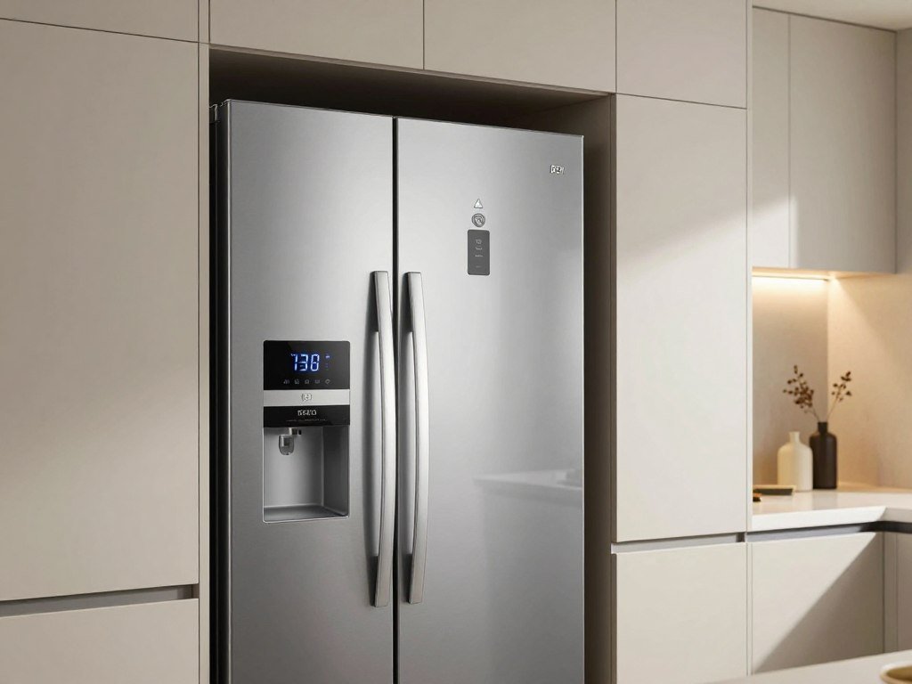 Bosch refrigerator measured beside a kitchen installation opening