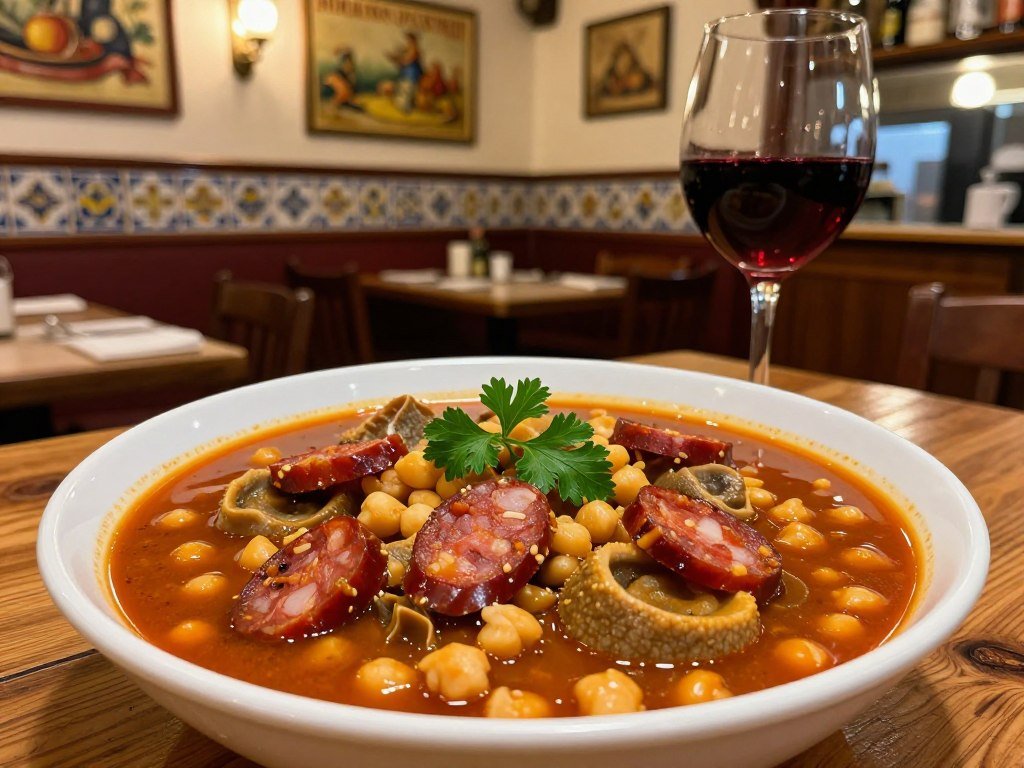 Bowl of savory tripe stew served at a Madrid-style restaurant Bowl of savory tripe stew served at a Madrid-style restaurant